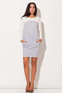 Grey Color Block Shirt Dress with Side Pockets