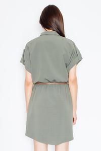 Green Shirt Dress with Rolled-up Sleeves