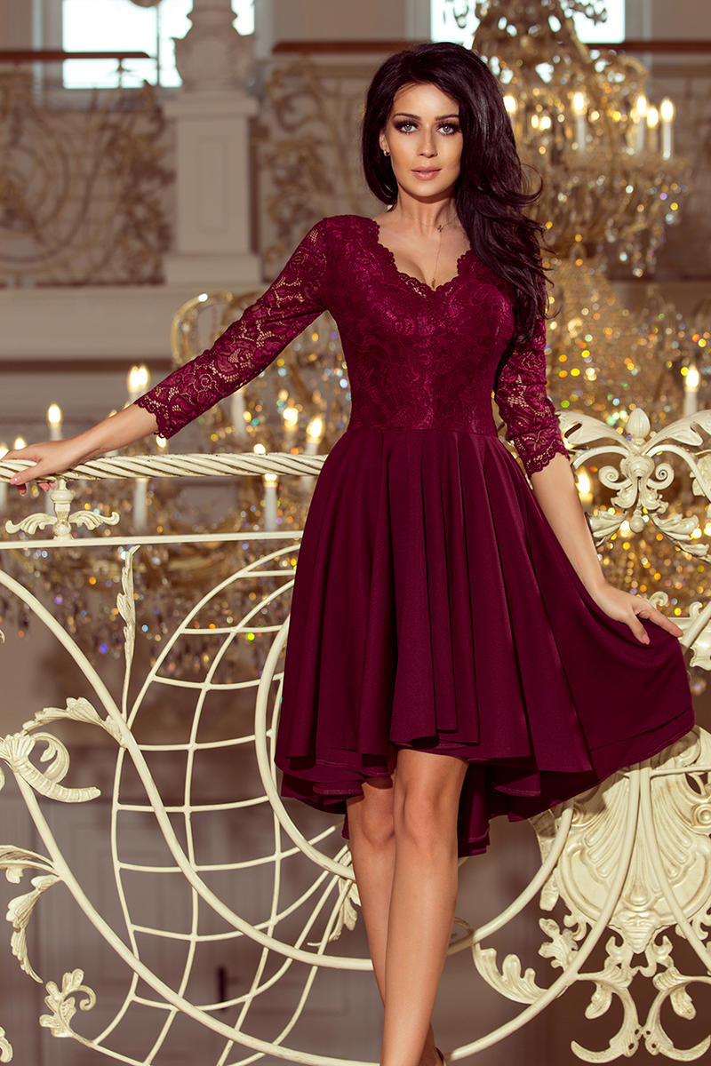 170-5 Lace dress with neckline - Burgundy color - Numoco Women's