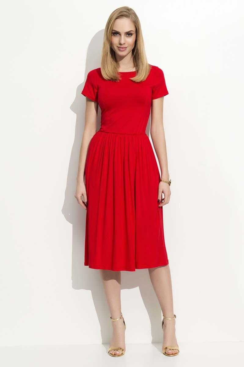 red short sleeve midi dress