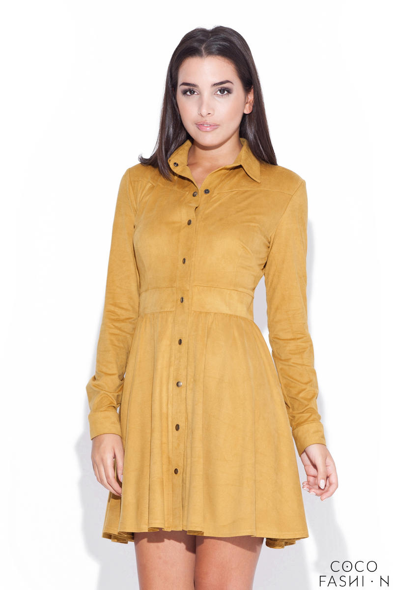 mustard button down dress