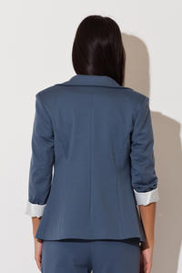 Blue Long Lapel Blazer with Contrast Cuffs