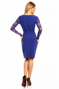 Blue Elegant Lace Sleeves Slim Waist Evening Dress