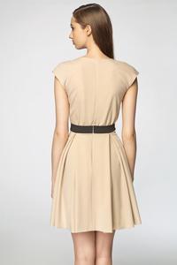 Beige Round Neck&Slim Waist Mini Dress