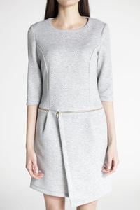 Grey Round Neck 3/4 Sleeves Dress with a Zip