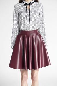 Maroon Light Pleats Faux Leather Skirt