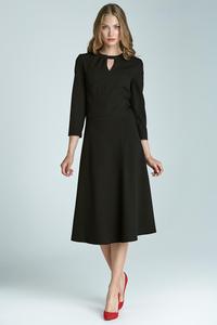 Black Elegant Office Style Dress with Cut Out Collar