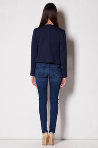 Deep Blue Diamond Stitched Collarless Cropped Blazer