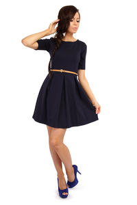 Navy Blue Magnanimous Modern Belted Tea-length Dress