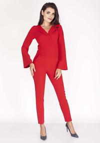 Red Elegant Jumpsuit with Collar