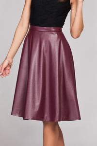 Maroon Leather Flared Knee Length Skirt