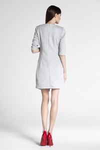 Grey Round Neck 3/4 Sleeves Dress with a Zip