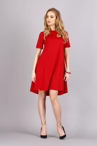 Red Short Sleeves Flared Knee Lenght Dress