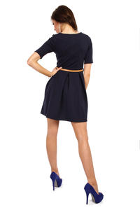 Navy Blue Magnanimous Modern Belted Tea-length Dress