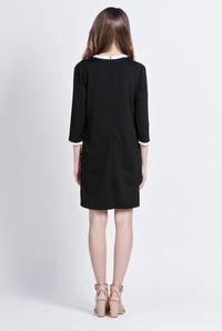 Black Simple Style Office Dress with Piping